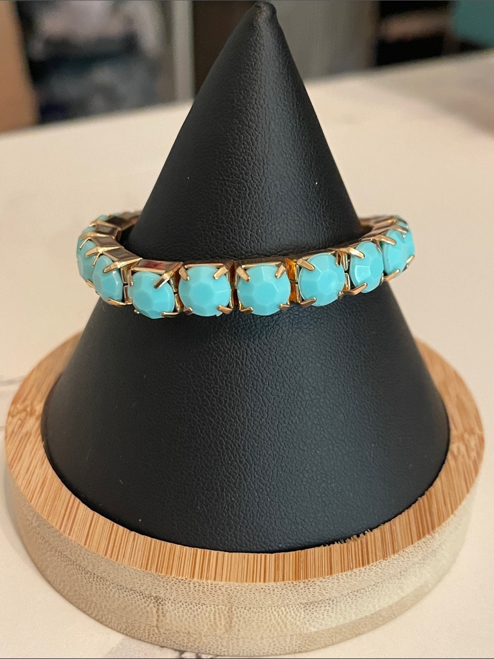 Gold-Tone Bracelet with Turquoise Beads- Women Jewelry